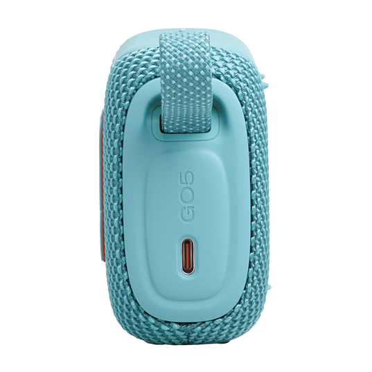 JBL Go 5 - Turquoise - Ultra-portable waterproof and drop-proof speaker with JBL legendary sound and ambient edge lighting - Left