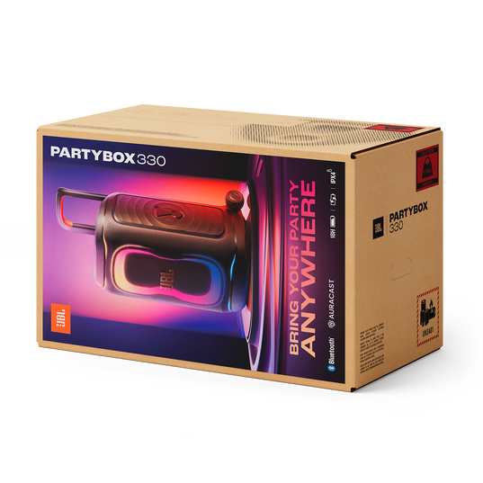JBL PartyBox 330 - Black - Portable party speaker with JBL legendary sound, futuristic lighting, a telescopic handle and wide wheels. - Detailshot 9