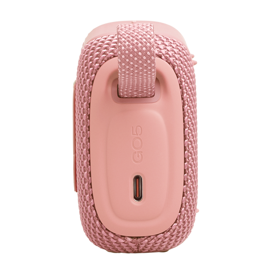 JBL Go 5 - Pink - Ultra-portable waterproof and drop-proof speaker with JBL legendary sound and ambient edge lighting - Left