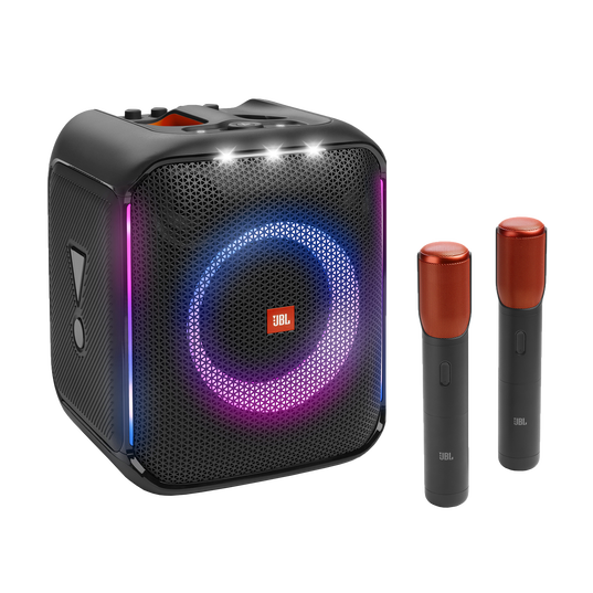 JBL PartyBox Encore - Black - Portable party speaker with 100W powerful sound, built-in dynamic light show, included digital wireless mics, and splash proof design. - Hero
