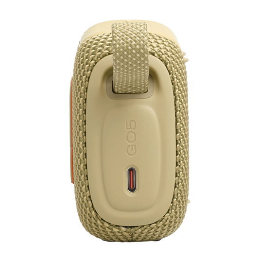 JBL Go 5 - Yellow - Ultra-portable waterproof and drop-proof speaker with JBL legendary sound and ambient edge lighting - Left