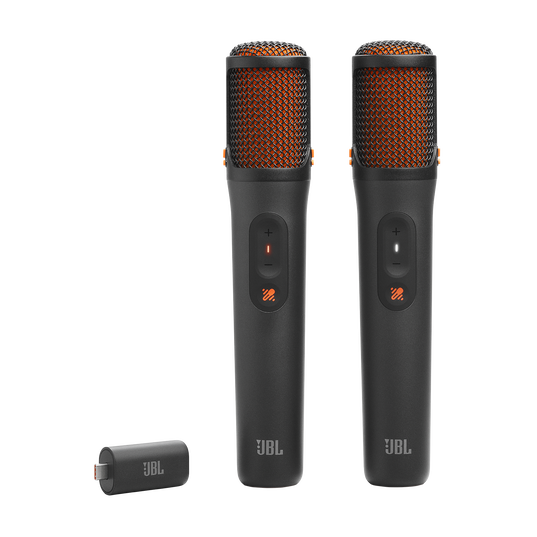 JBL EasySing Mics - Black - Two wireless AI-powered microphones with real-time vocal removal - Hero