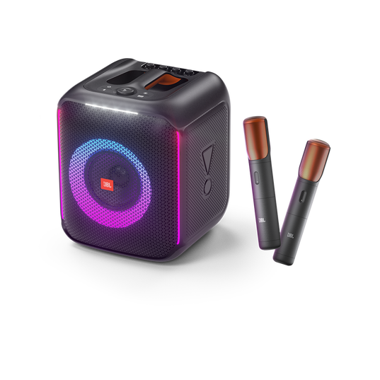 JBL PartyBox Encore - Black - Portable party speaker with 100W powerful sound, built-in dynamic light show, included digital wireless mics, and splash proof design. - Detailshot 1