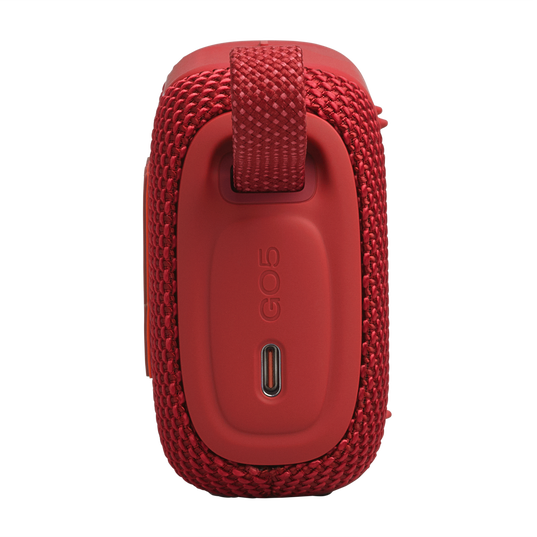 JBL Go 5 - Red - Ultra-portable waterproof and drop-proof speaker with JBL legendary sound and ambient edge lighting - Left