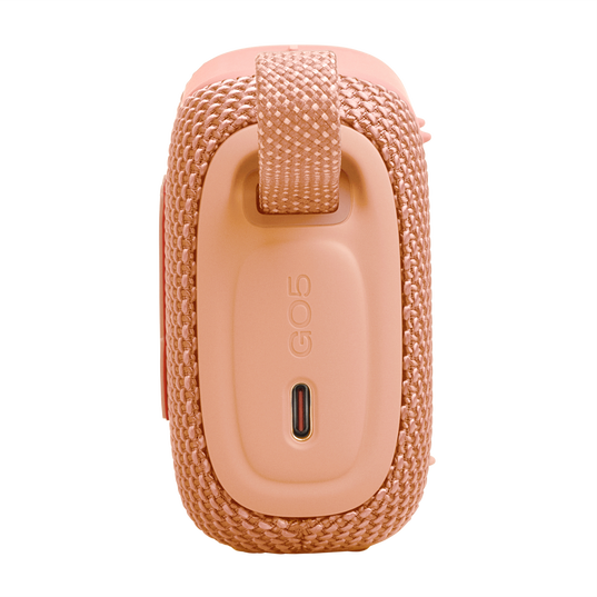 JBL Go 5 - Orange - Ultra-portable waterproof and drop-proof speaker with JBL legendary sound and ambient edge lighting - Left