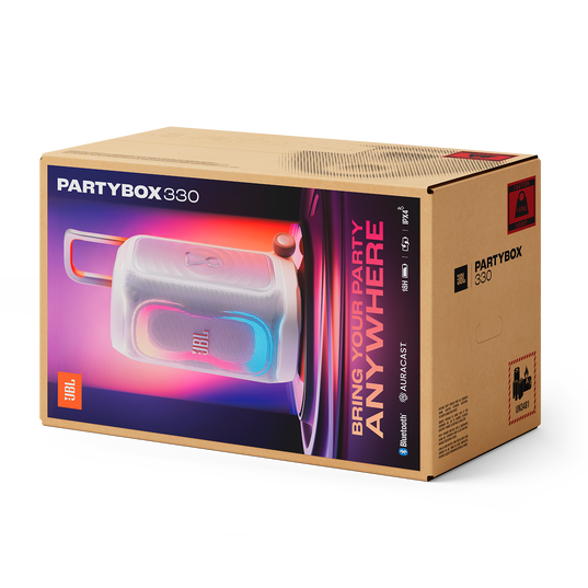 JBL PartyBox 330 - White - Portable party speaker with JBL legendary sound, futuristic lighting, a telescopic handle and wide wheels. - Detailshot 9